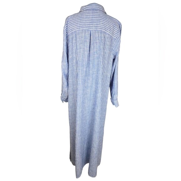 J.Jill Blue White Striped Linen Lyocell Button Front Shirt Maxi Dress Size L - Picture 3 of 9